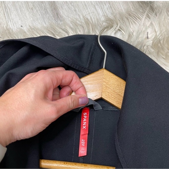 SPANX Black Leather Drape Front Jacket - Picture 4 of 8